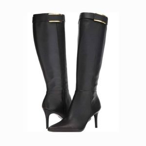 Calvin Klein GLYDIA STILETTO KNEE HIGH BOOT IN black LEATHER sz 9